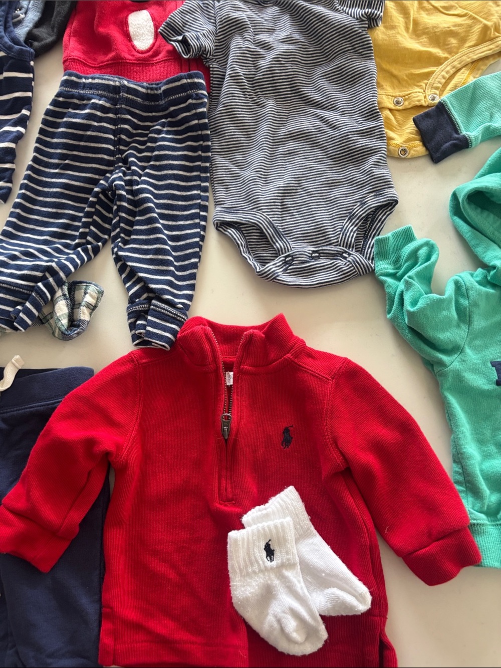 Ralph Lauren Red Half-Zip Pullover with White Logo Socks PLUS 6 mo bundle
